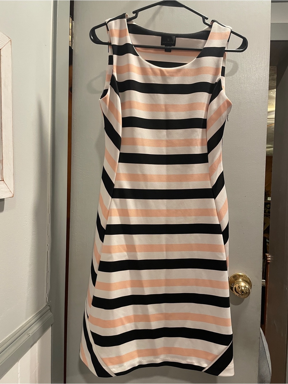 Worthington Peach, Black & White Striped Sleeveless Midi Dress size 6